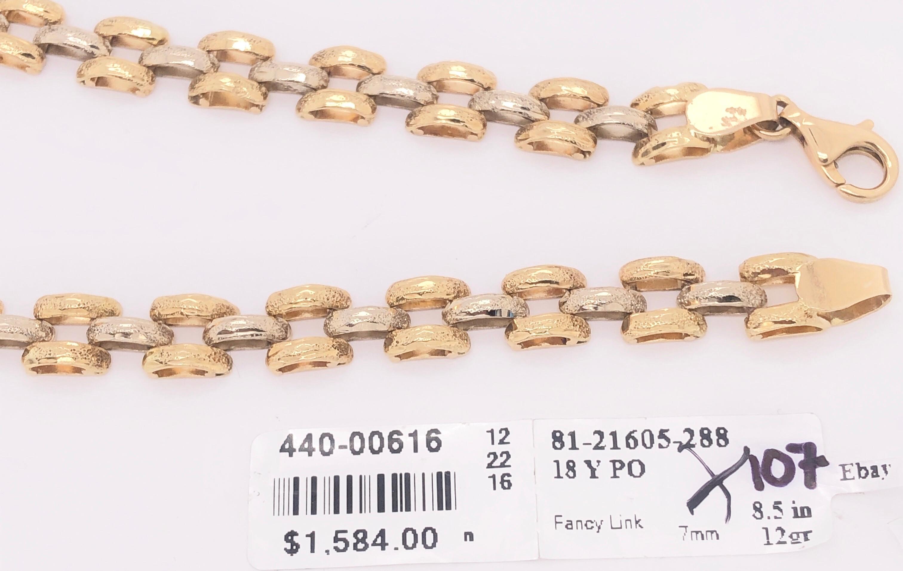 18 Karat Two-Tone Yellow and White Gold Fancy Link Bracelet For Sale 2