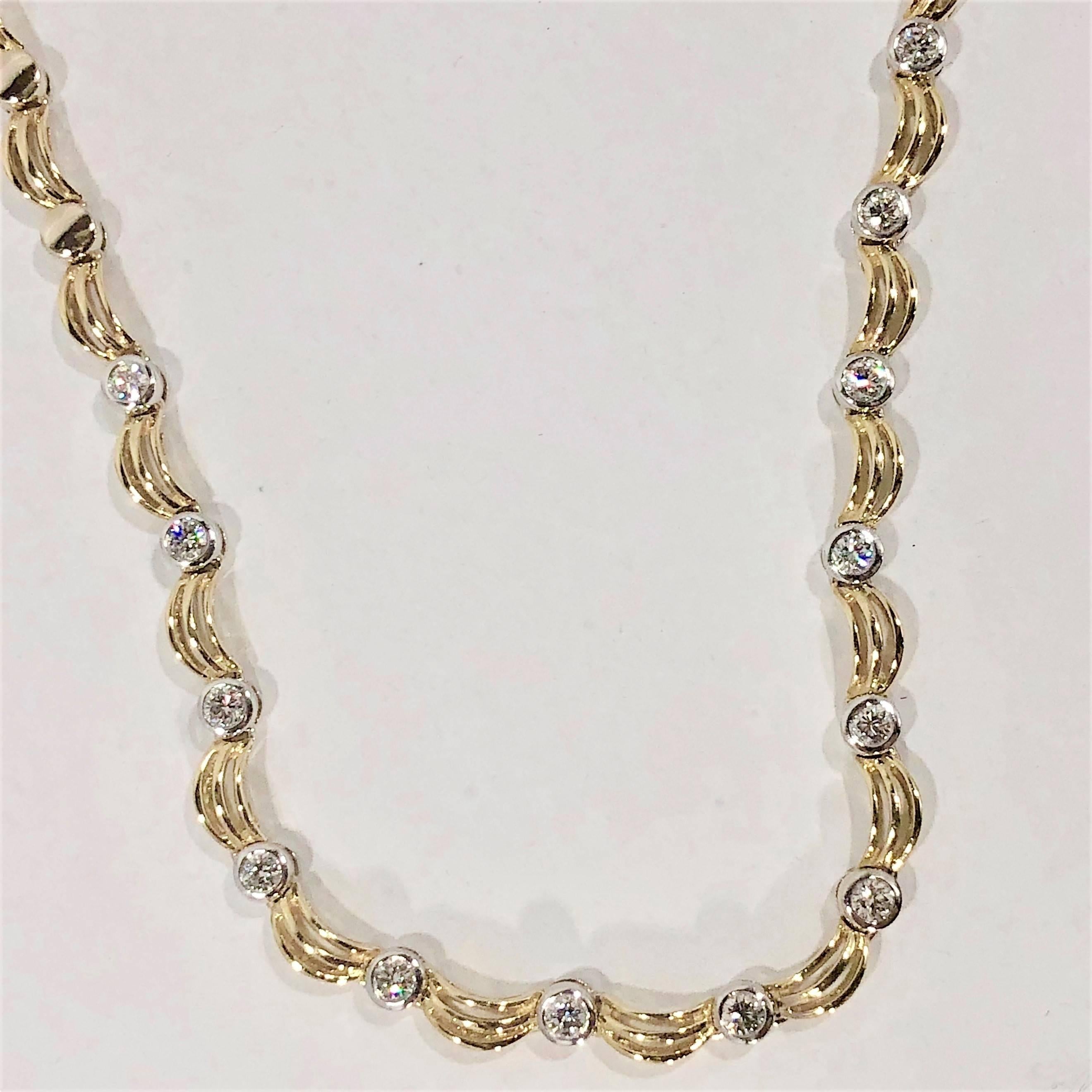 18 Karat Two-Tone Yellow/ White Gold and 1.0 Carat Diamond Fancy Link Necklace 4