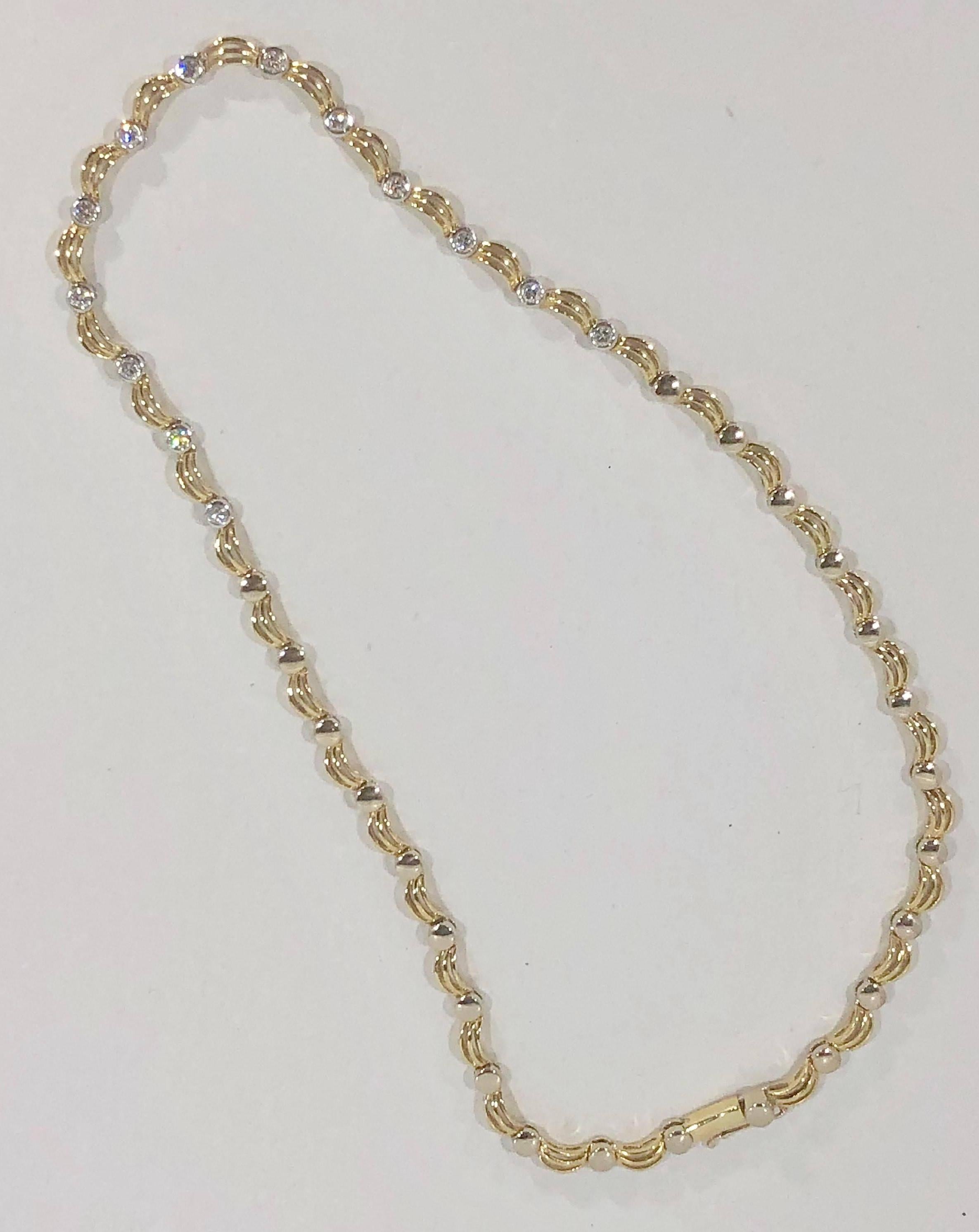 18 Karat Two-Tone Yellow/ White Gold and 1.0 Carat Diamond Fancy Link Necklace 5