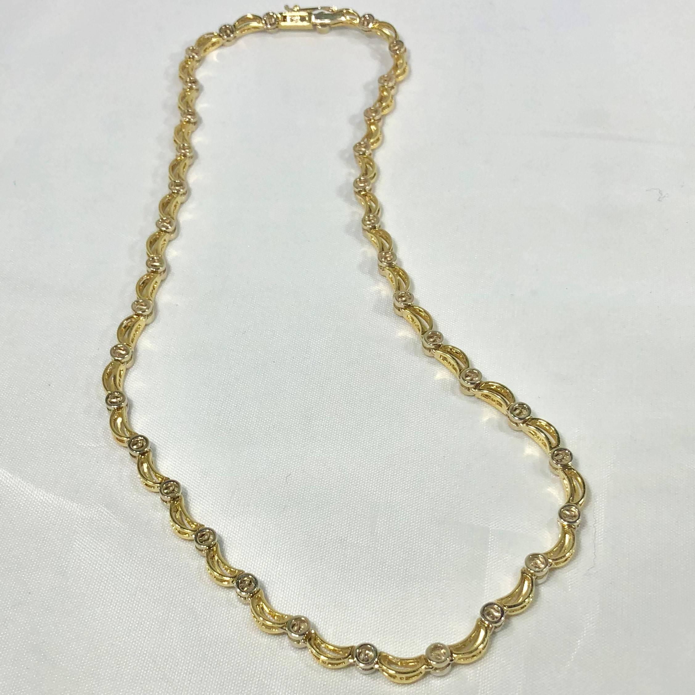 18 Karat Two-Tone Yellow/ White Gold and 1.0 Carat Diamond Fancy Link Necklace 7