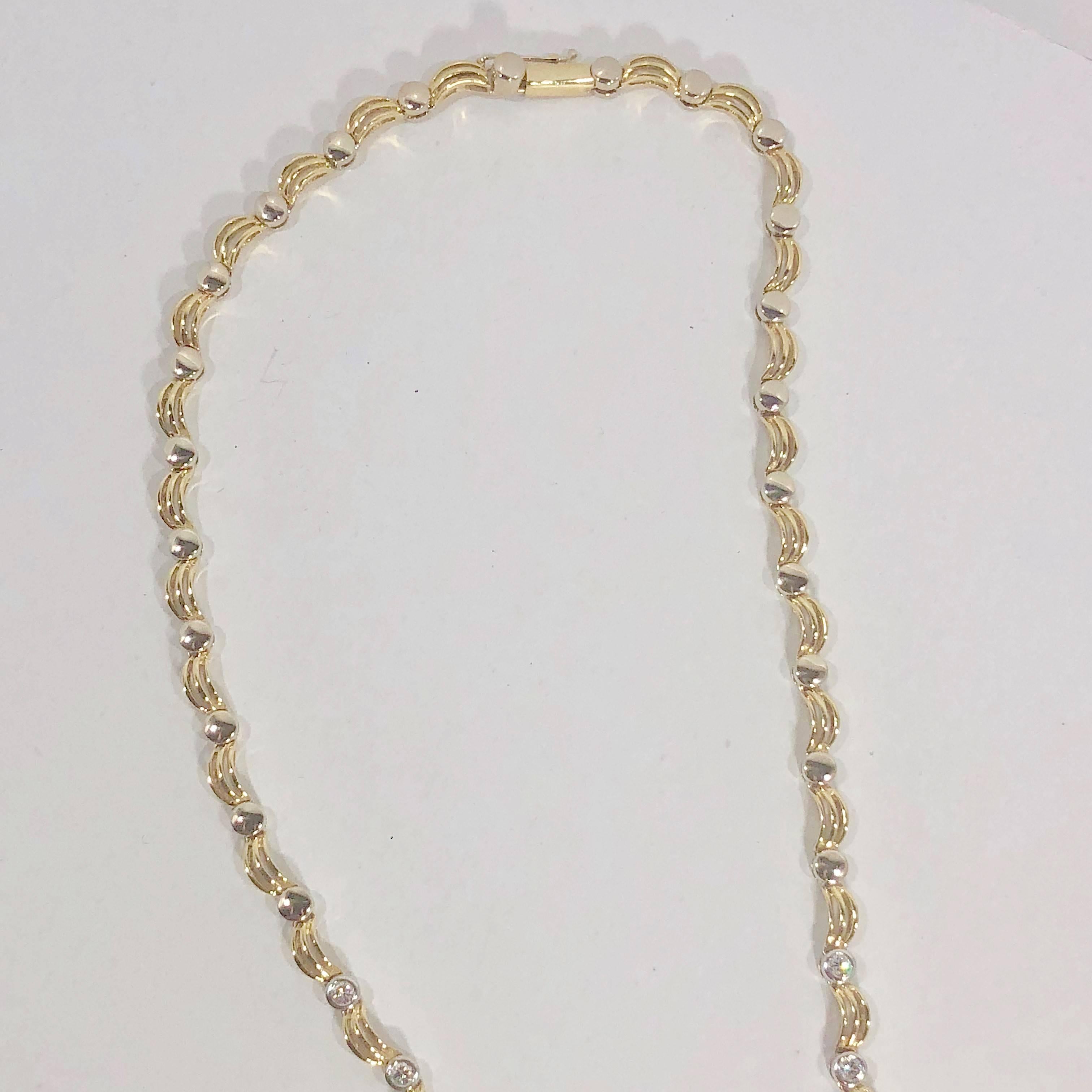 18 Karat Two-Tone Yellow/ White Gold and 1.0 Carat Diamond Fancy Link Necklace 8