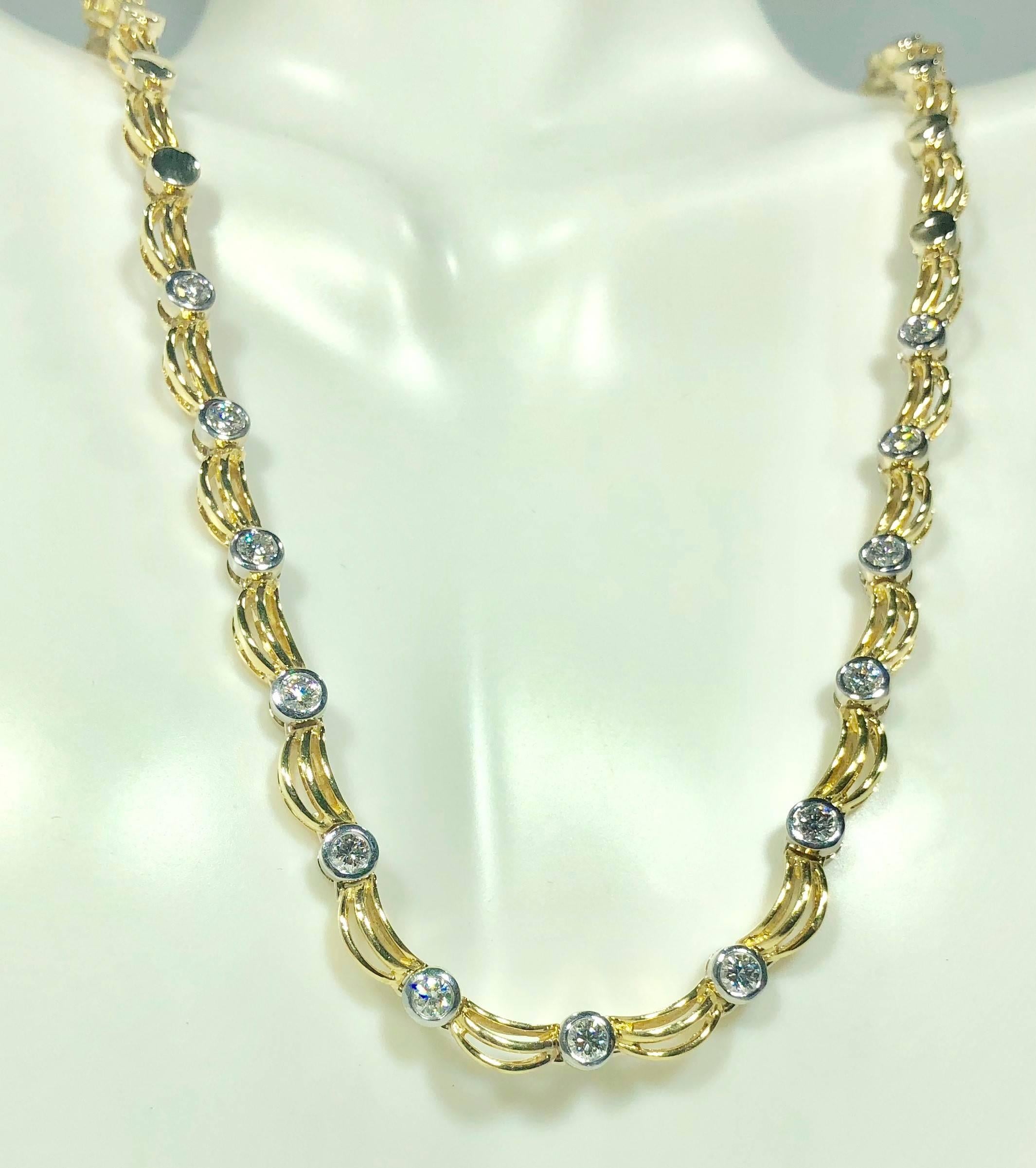 Modern 18 Karat Two-Tone Yellow/ White Gold and 1.0 Carat Diamond Fancy Link Necklace