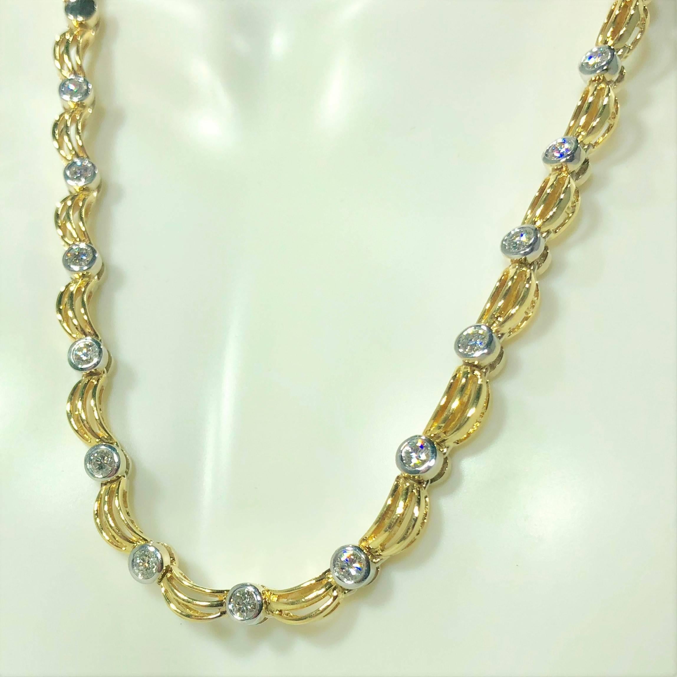 18 Karat Two-Tone Yellow/ White Gold and 1.0 Carat Diamond Fancy Link Necklace In New Condition In Mansfield, OH