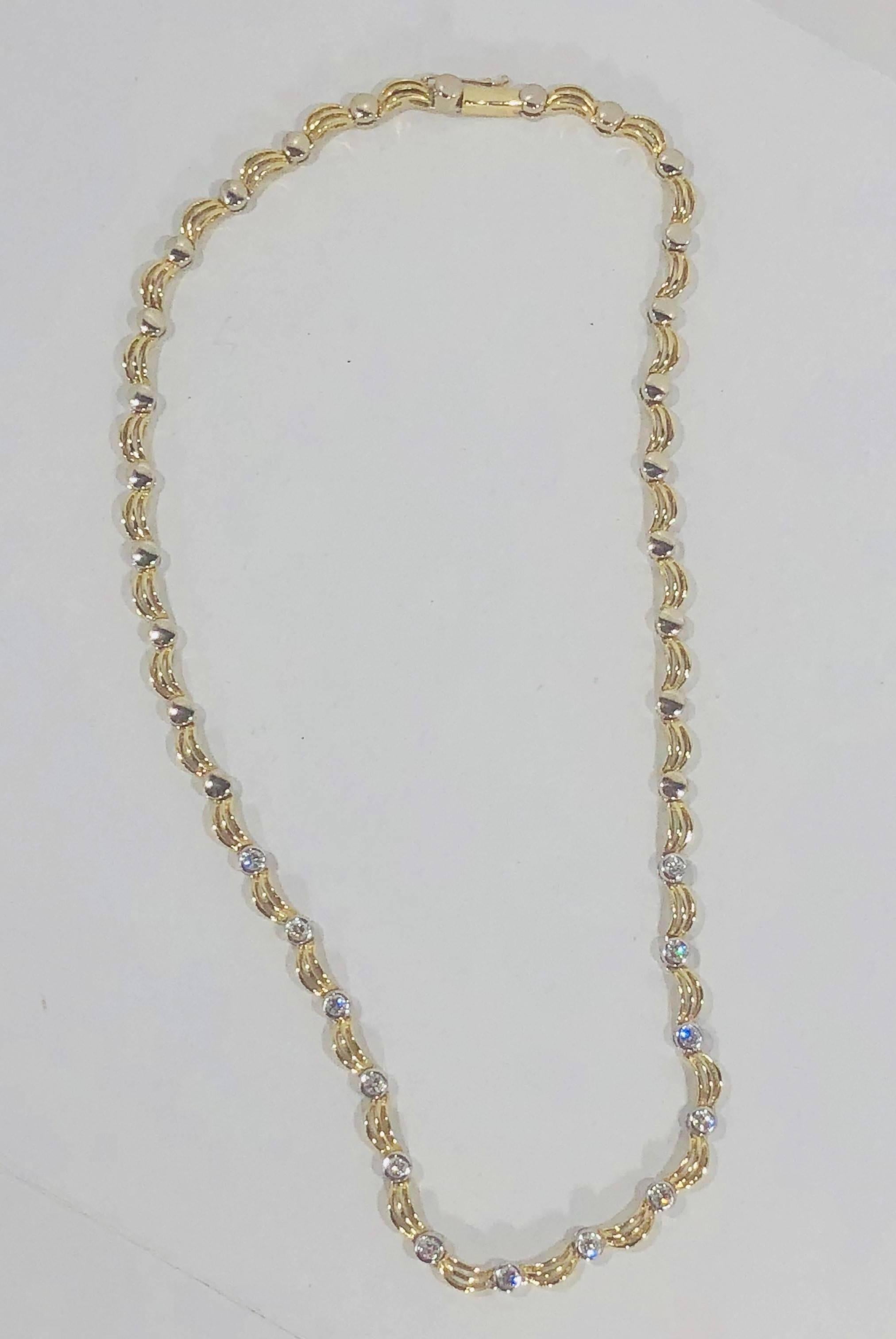 Women's or Men's 18 Karat Two-Tone Yellow/ White Gold and 1.0 Carat Diamond Fancy Link Necklace