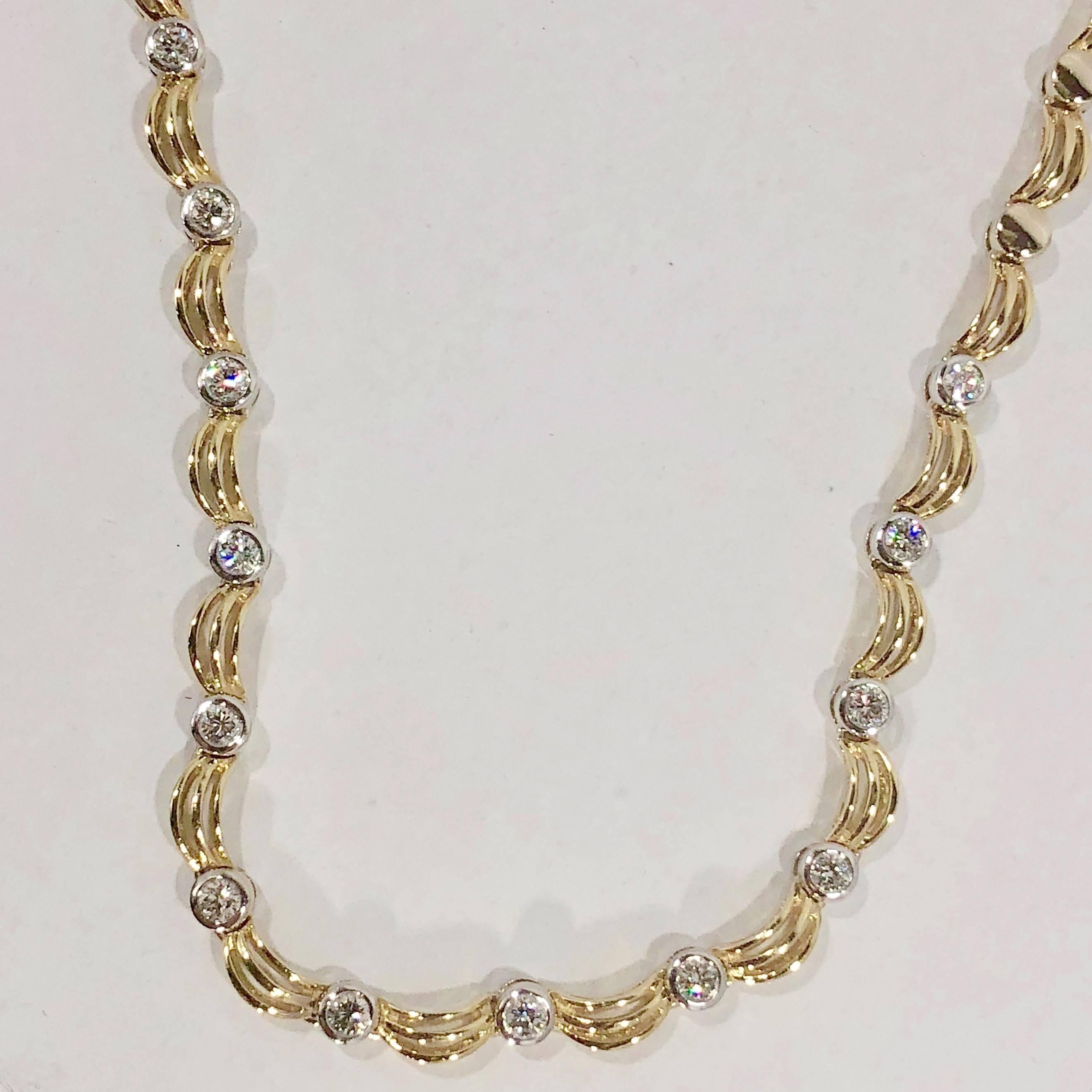 18 Karat Two-Tone Yellow/ White Gold and 1.0 Carat Diamond Fancy Link Necklace 1