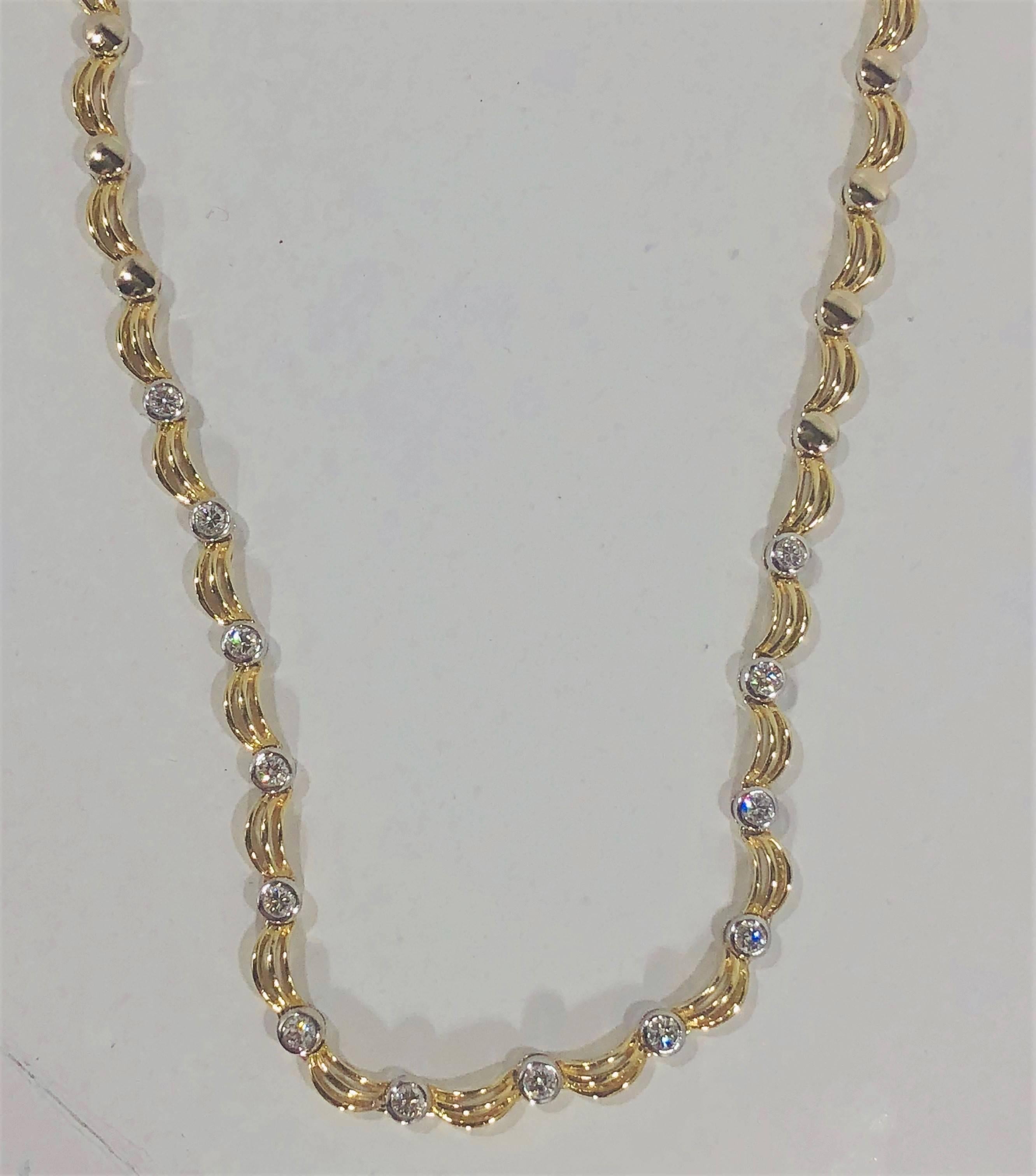 18 Karat Two-Tone Yellow/ White Gold and 1.0 Carat Diamond Fancy Link Necklace 2