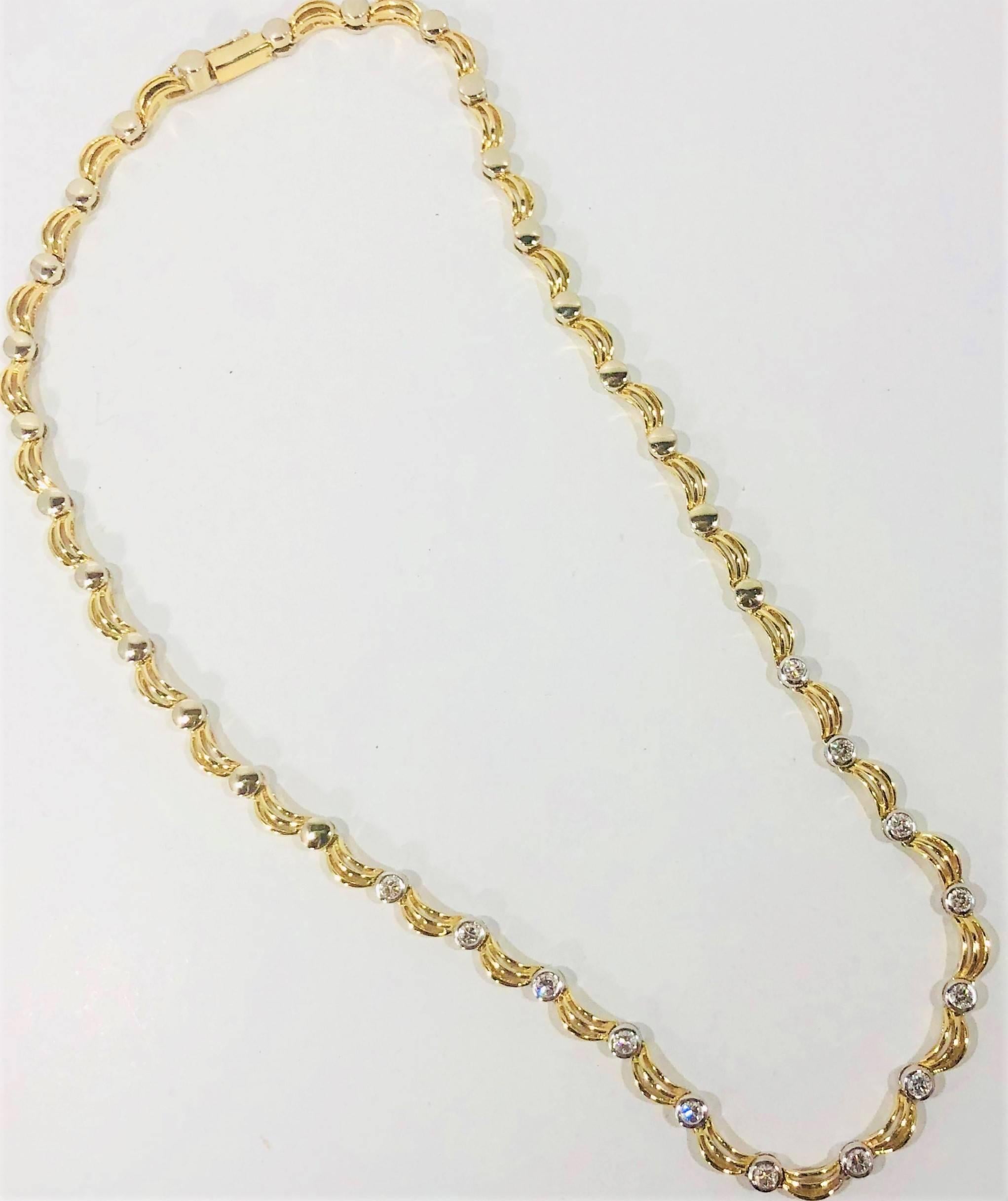 18 Karat Two-Tone Yellow/ White Gold and 1.0 Carat Diamond Fancy Link Necklace 3