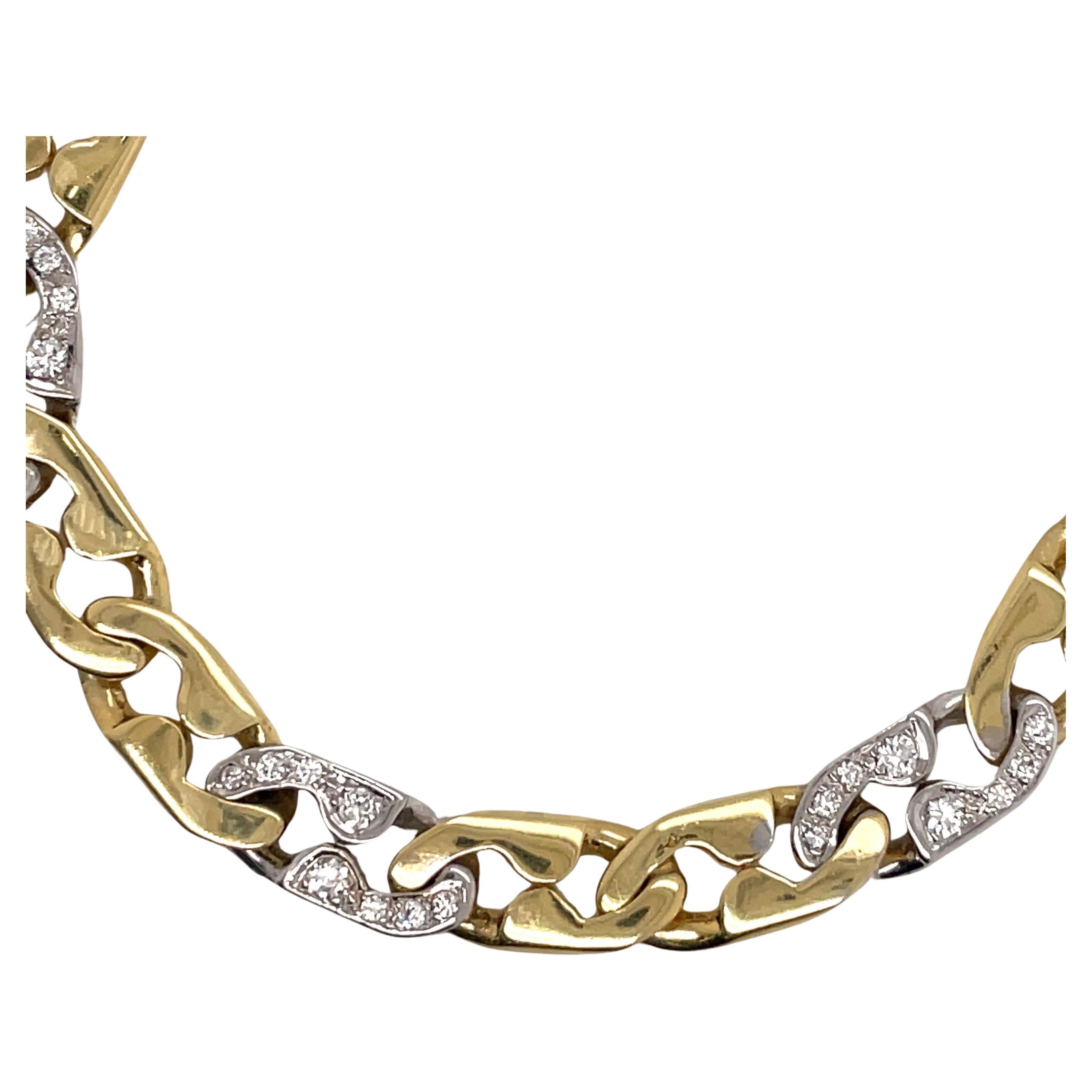 18 Karat zweifarbiges Gelbweißgold Diamantenes Link-Armband 0,60 Karat 25 Gramm für Damen oder Herren im Angebot
