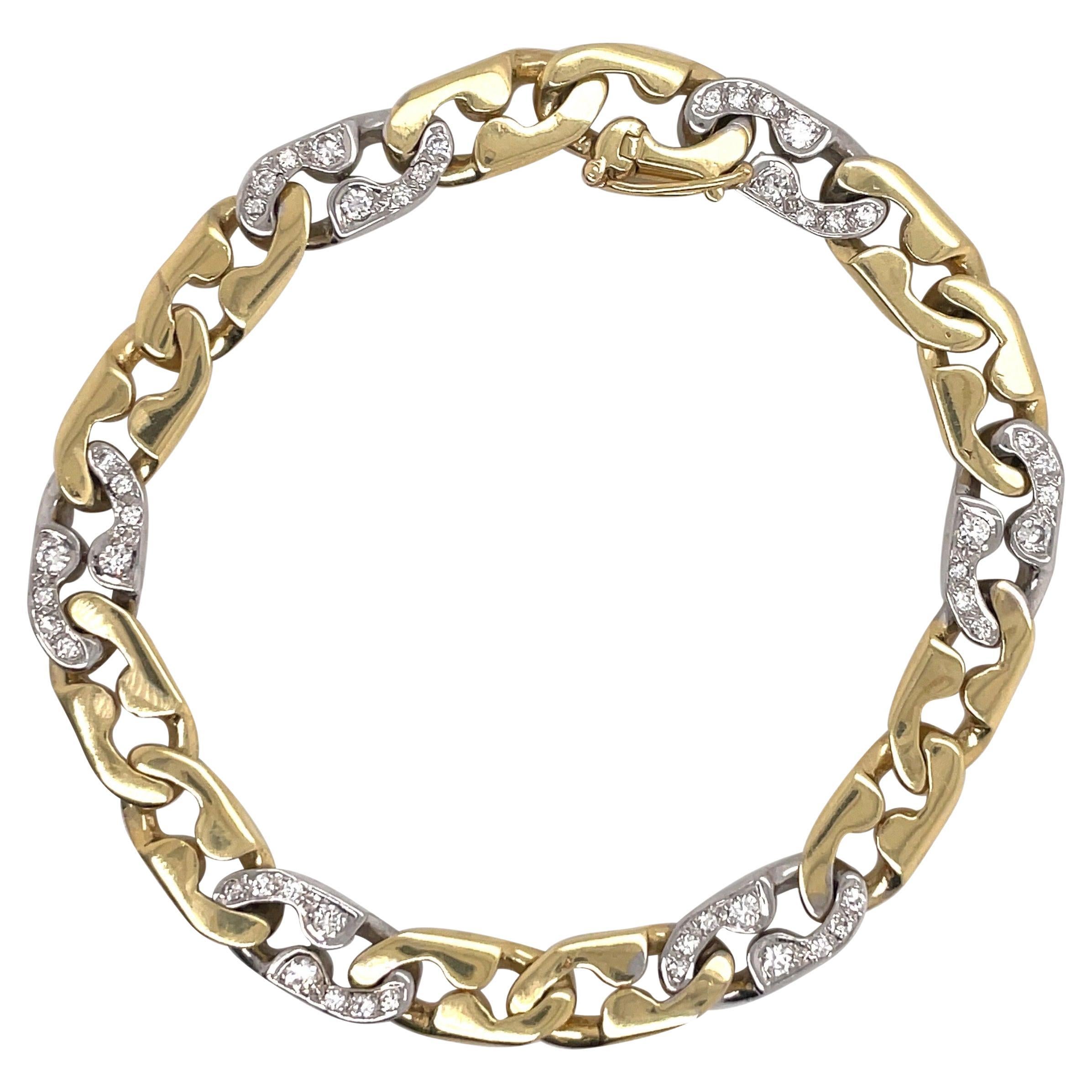 Bracciale A Link in oro giallo bianco 18 carati bicolore con diamanti 0,60 carati 25 grammi