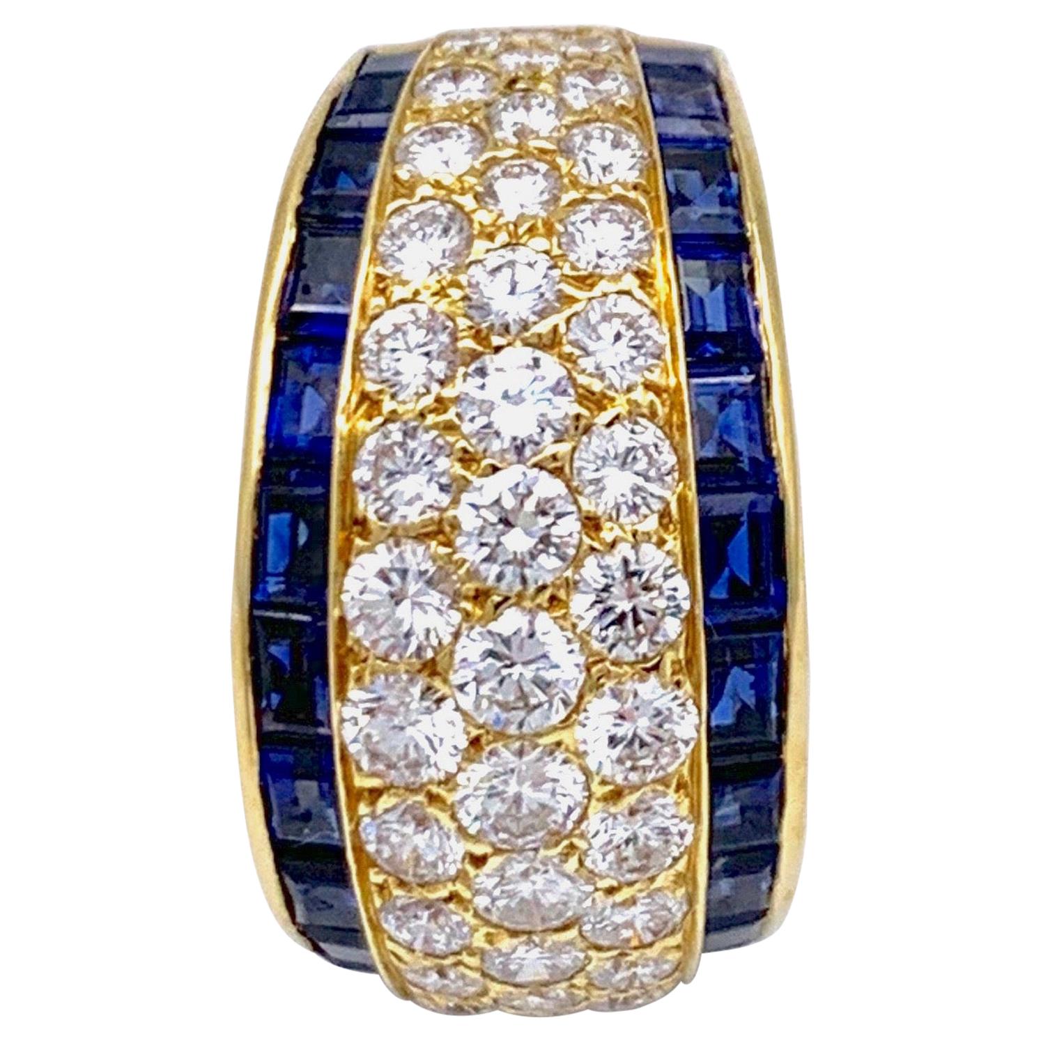 18 Karat VCA Paris Vintage Sapphire Diamond Gold Band Statement Ring