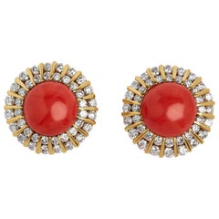 18 Karat Very Fine Coral and Diamond Earrings