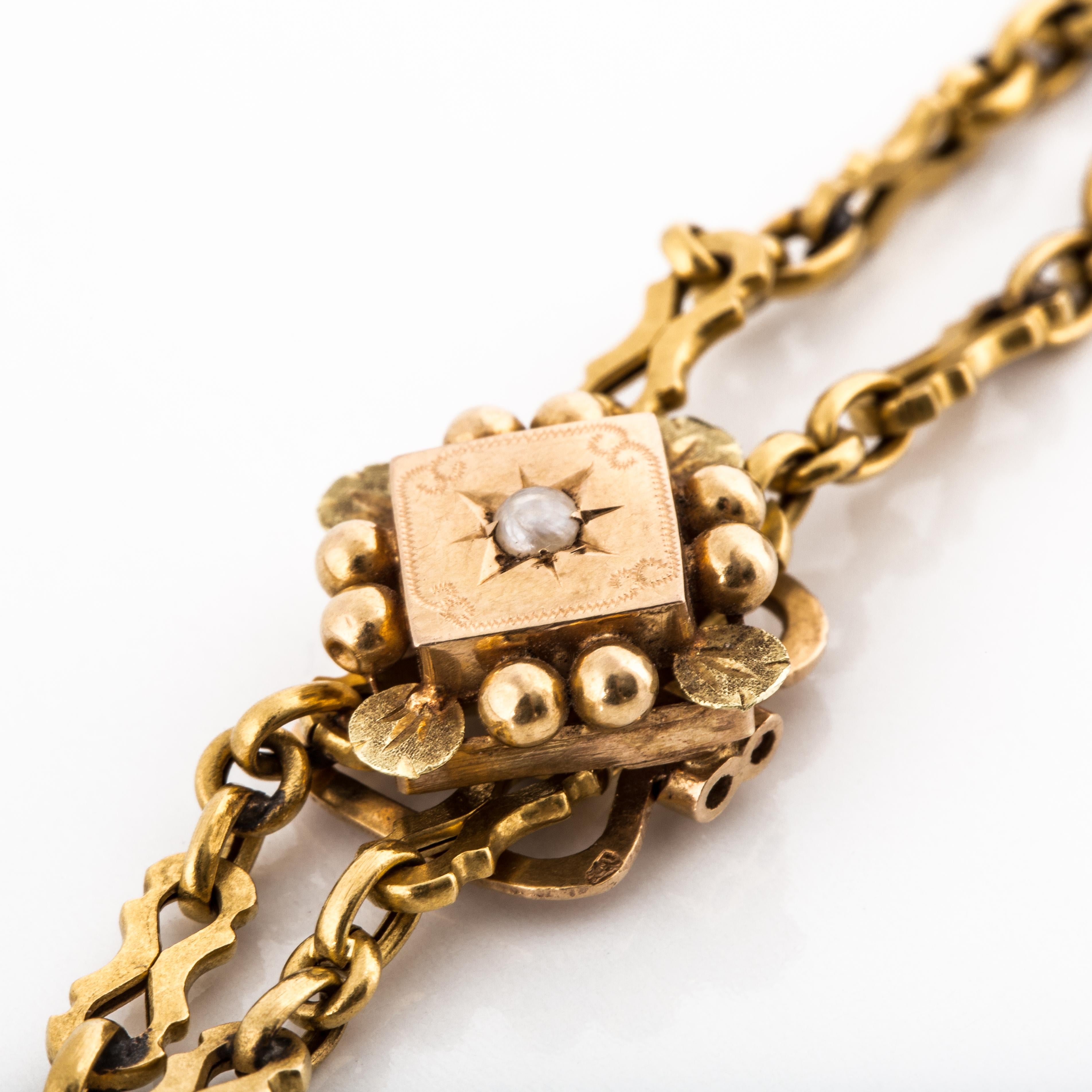 Bead Victorian Fancy Link Longuard in 18K Gold