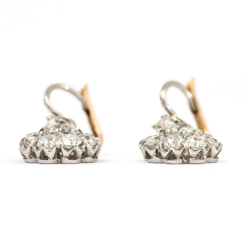 Victorian 4.20 Carat Old European Cut Diamond Cluster Earrings in 18 Karat Gold  3