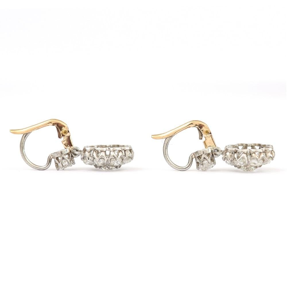 Victorian 4.20 Carat Old European Cut Diamond Cluster Earrings in 18 Karat Gold  1