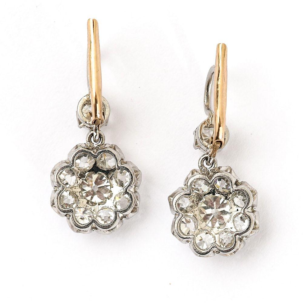 Victorian 4.20 Carat Old European Cut Diamond Cluster Earrings in 18 Karat Gold  2
