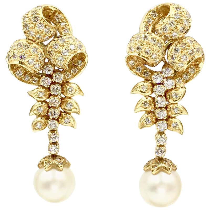 Diamond, Pearl and Antique Drop Earrings - 5,539 For Sale at 1stdibs ...