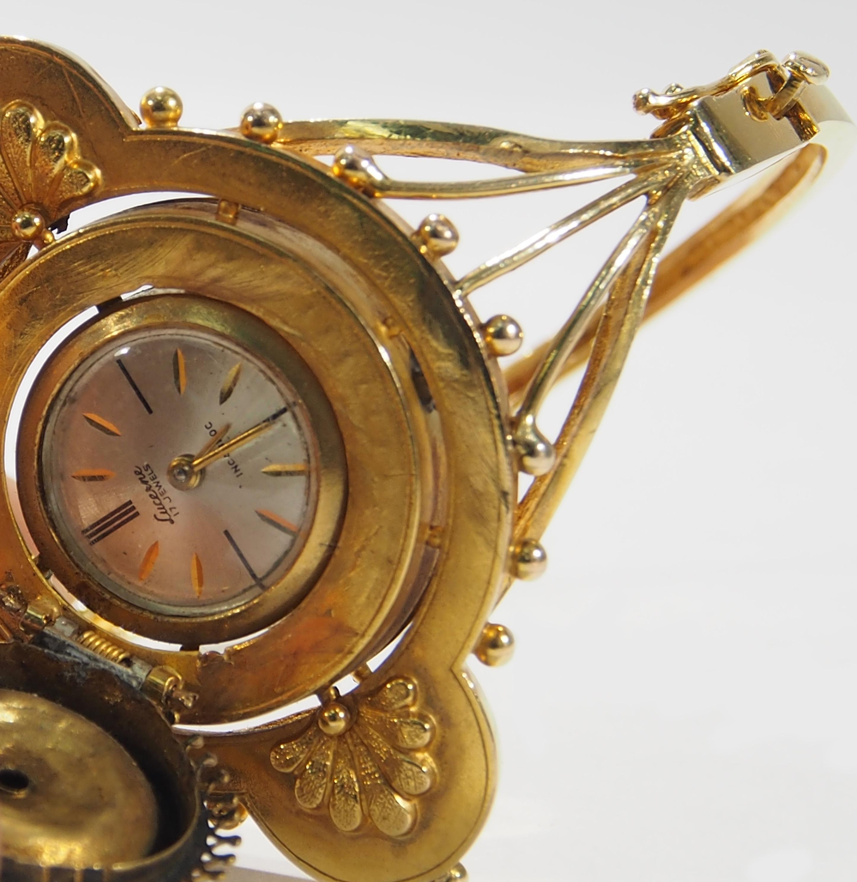 18 Karat Vintage Diamond Watch Bangle Yellow Gold Blue Enamel In Good Condition In Boca Raton, FL