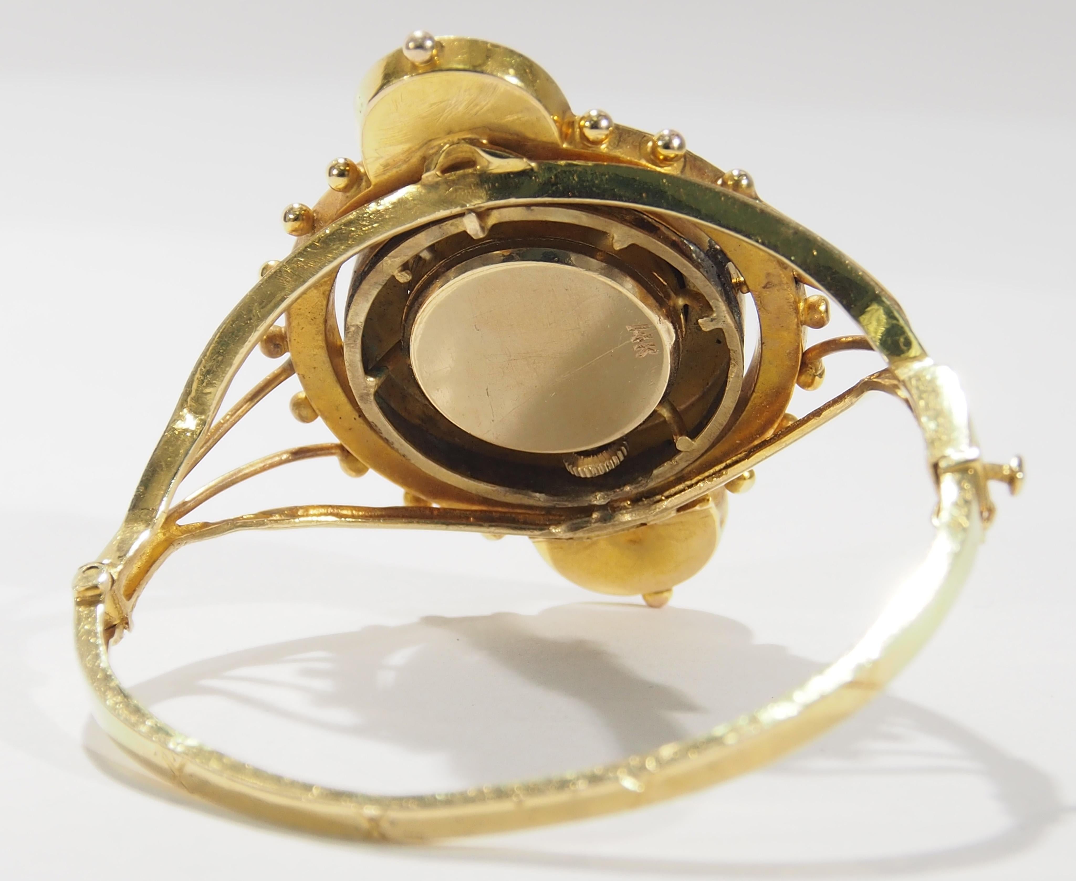 18 Karat Vintage Diamond Watch Bangle Yellow Gold Blue Enamel 3