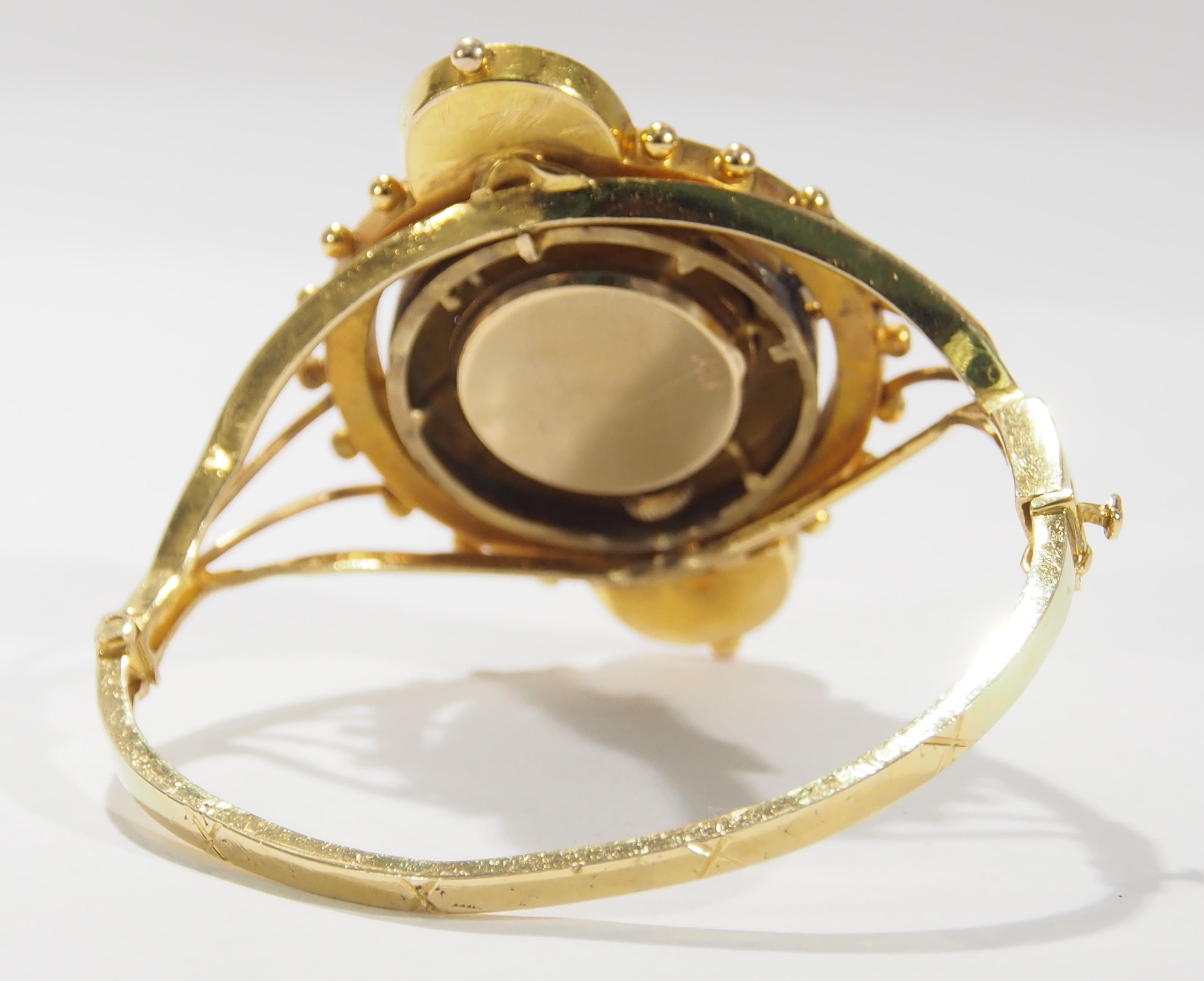 18 Karat Vintage Diamond Watch Bangle Yellow Gold Blue Enamel 4