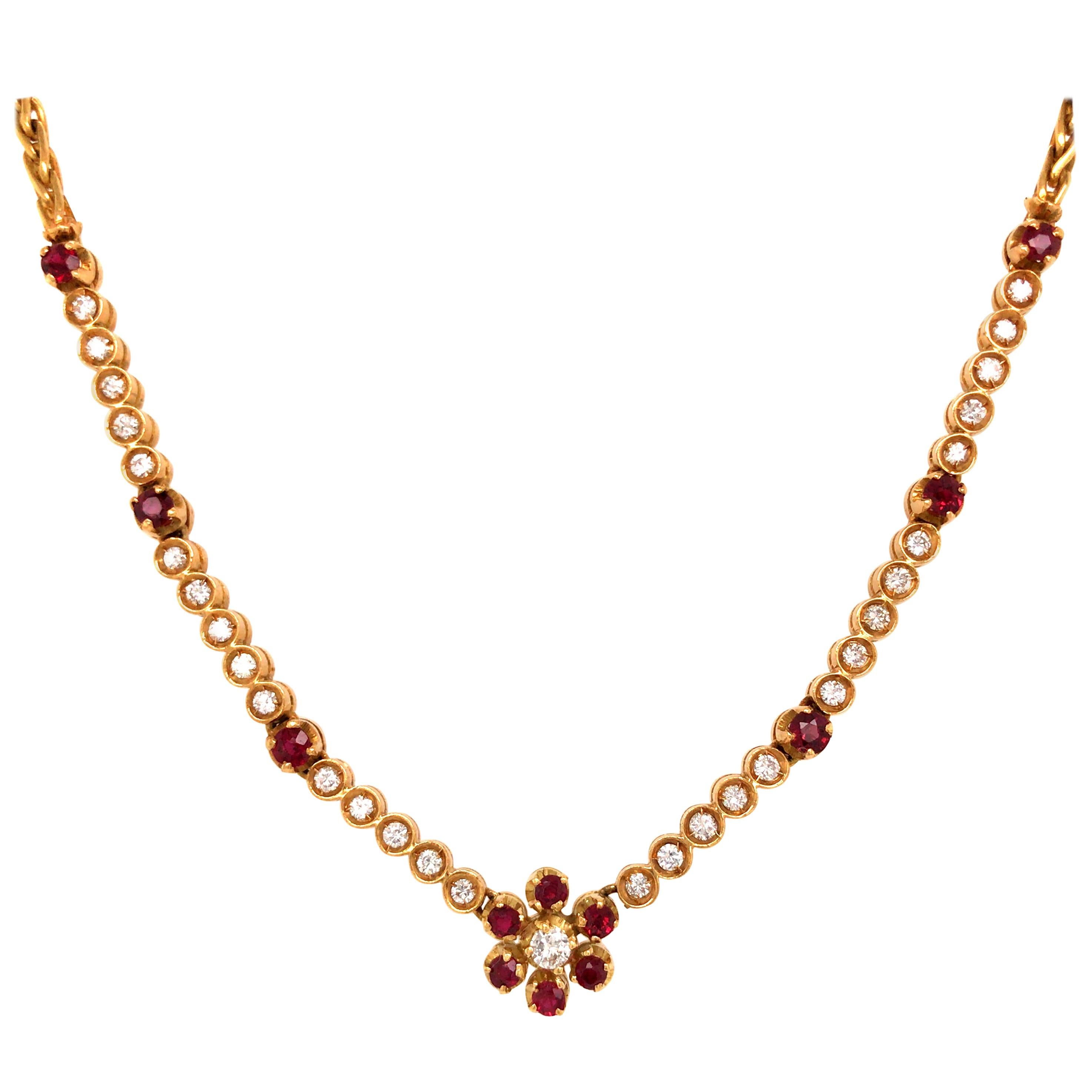 18 Karat Vintage Gucci Ruby and Diamond Necklace Yellow Gold For Sale