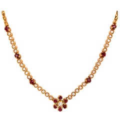 18 Karat Antique Gucci Ruby and Diamond Necklace Yellow Gold