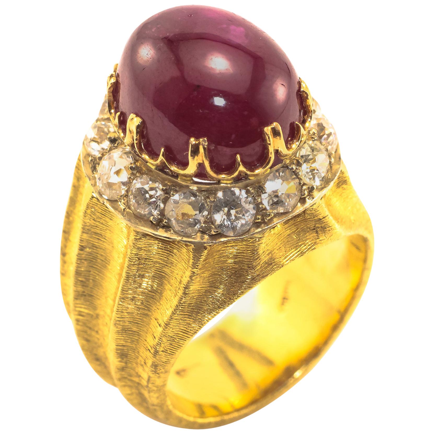 18 Karat Vintage Mario Buccellati Ruby and Diamond Ring Yellow Gold For Sale