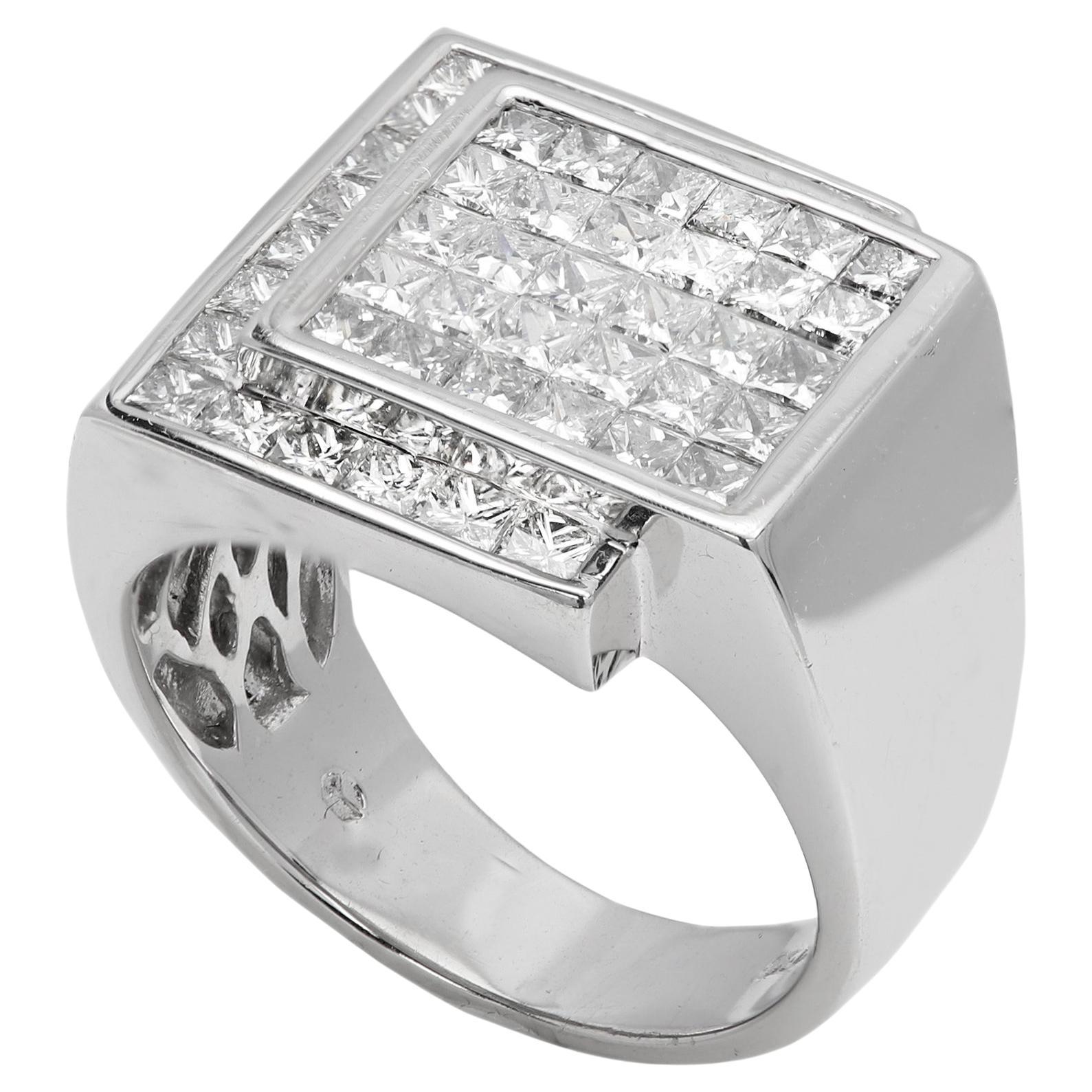 18 karat Vintage Mens Large Diamond Ring Large Cluster invisible setting