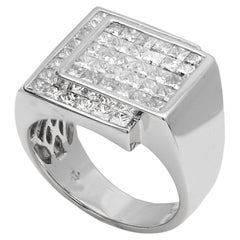 Grande bague vintage pour hommes 18 carats sertie d'un grand diamant en grappe invisible