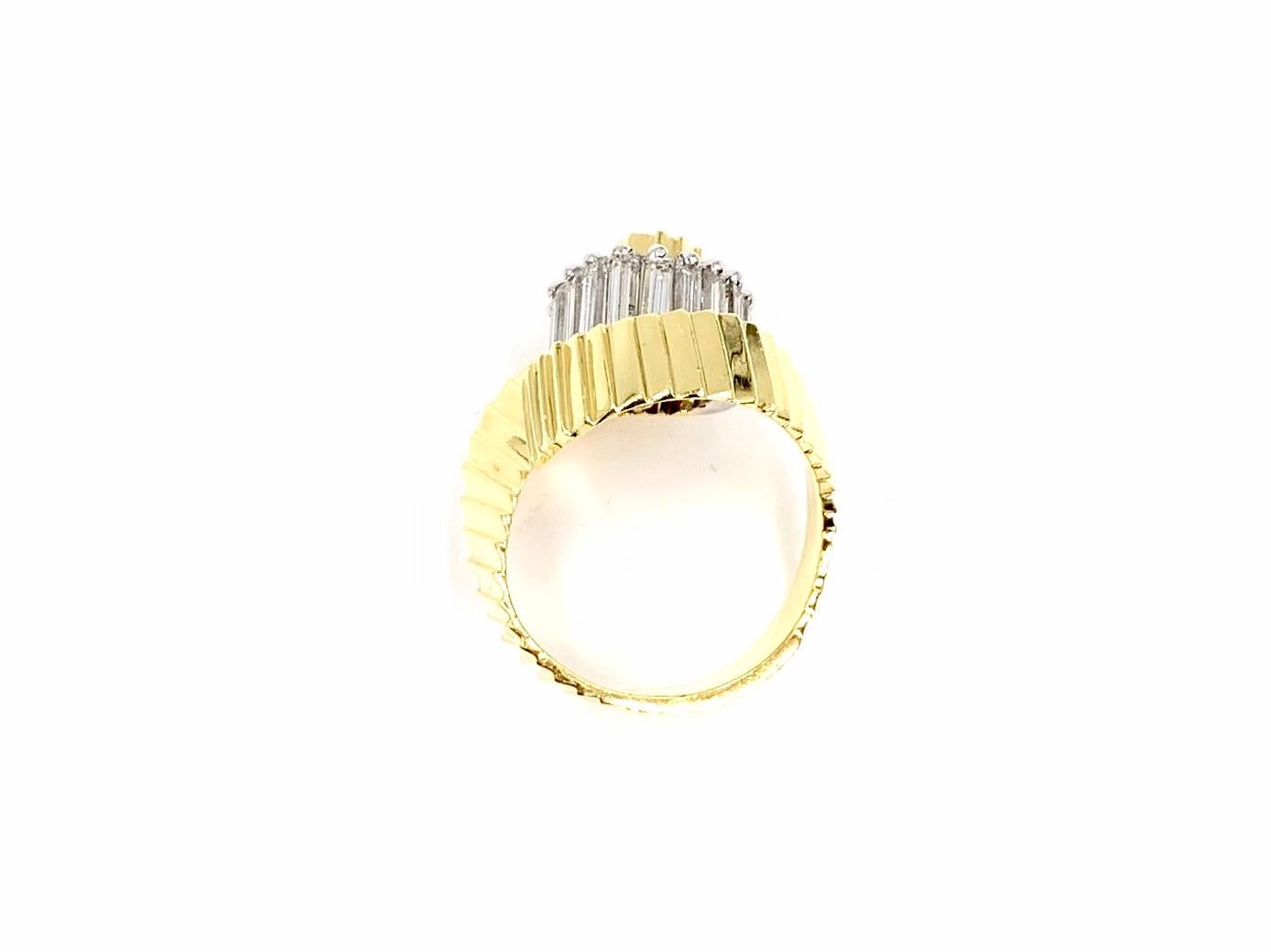Baguette Cut 18 Karat Vintage Swirl Baguette Diamond Ring For Sale