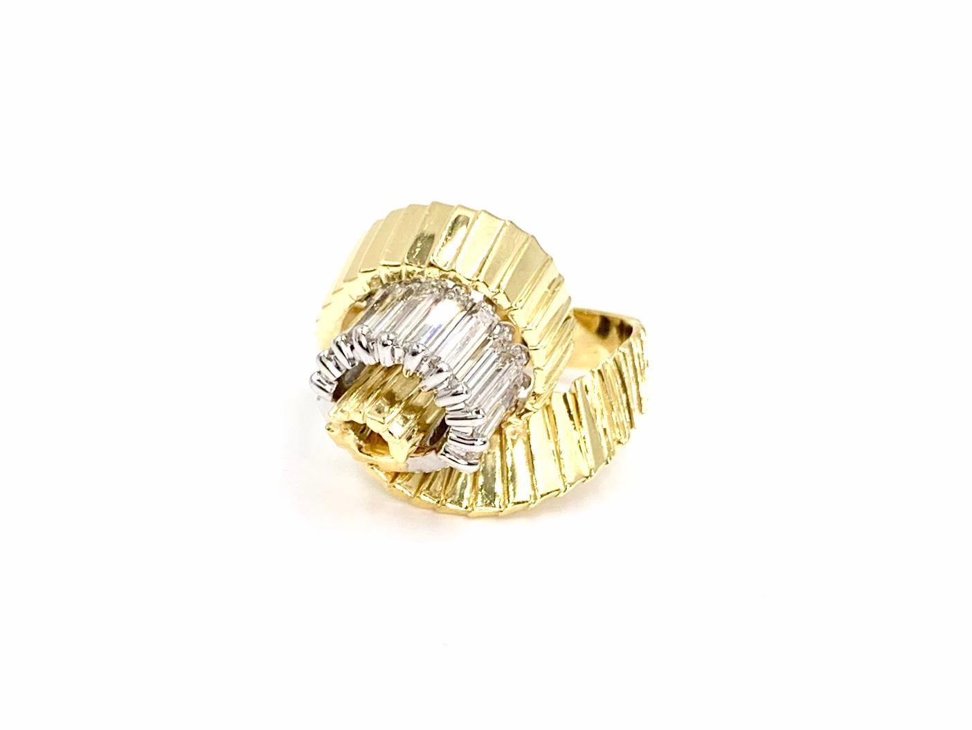 Women's 18 Karat Vintage Swirl Baguette Diamond Ring For Sale