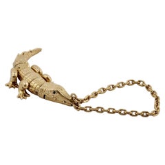 18 Karat Vintage Tiffany Alligator Key Chain with Tiny Emerald Eyes