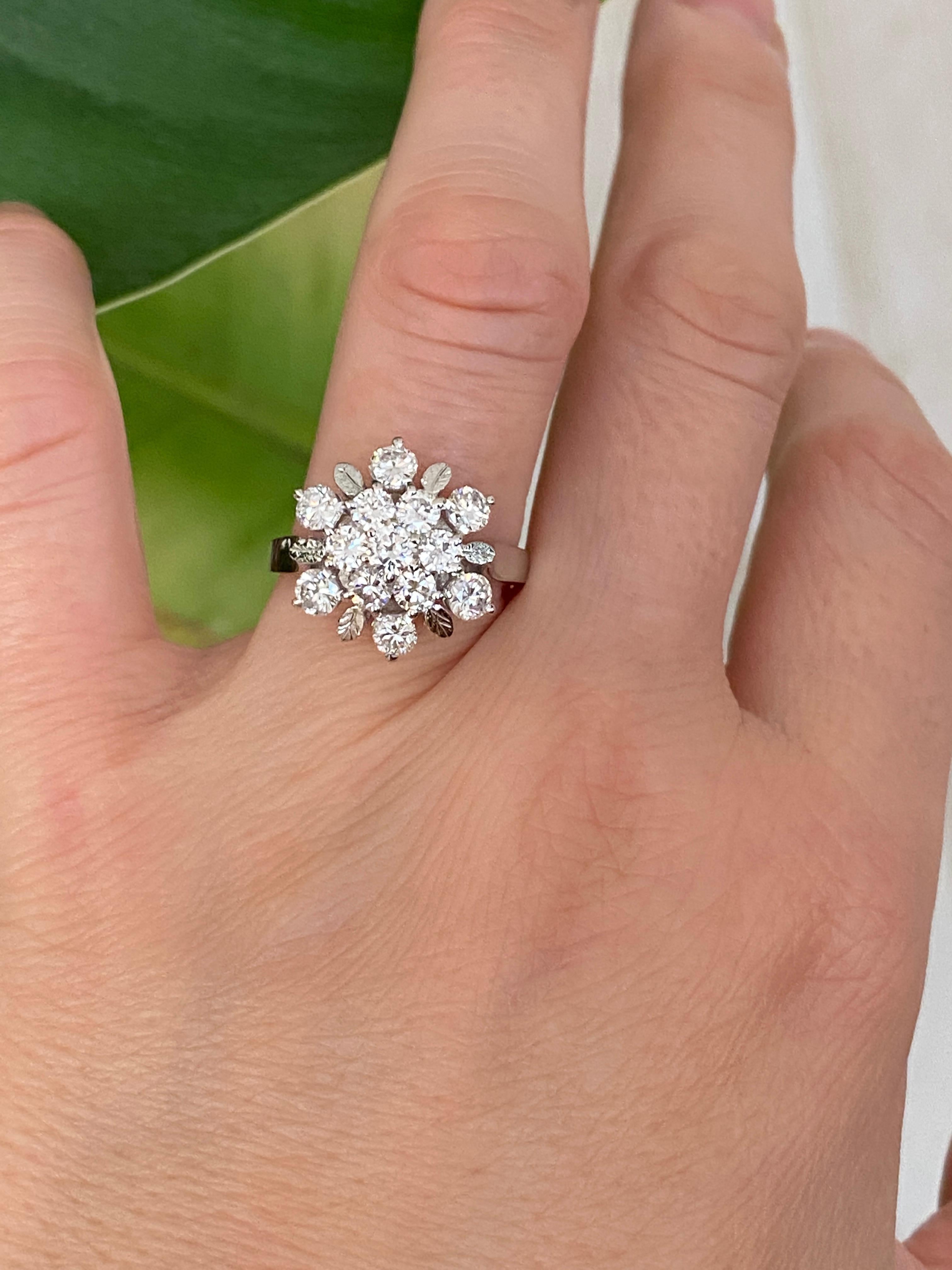 18 Karat Vintage Weißgold Cocktail-Ring aus Weißgold mit 1,40 Karat Diamanten 7