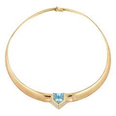 18 Karat VS Diamond Blue Topaz Omega Choker Collar Necklace