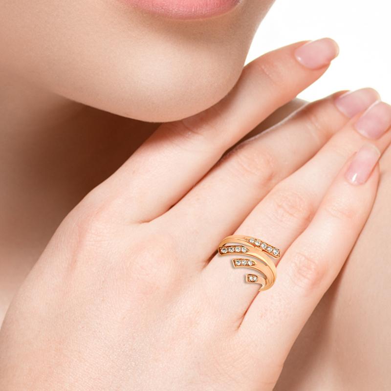 For Sale:  18 Karat Wave Pink Gold Ring with Vs-Gh Diamonds 2