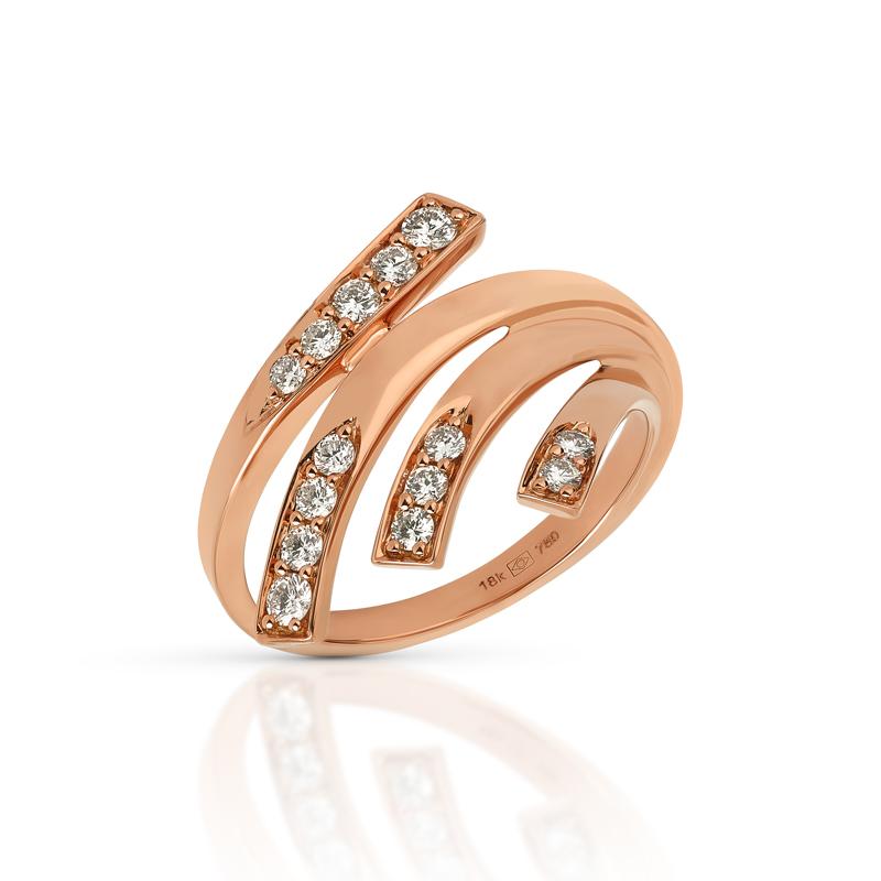 For Sale:  18 Karat Wave Pink Gold Ring with Vs-Gh Diamonds 3
