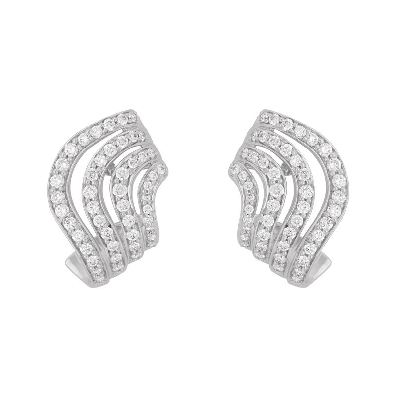 Brilliant Cut 18 Karat Wave White Gold Earring with Vs-Gh Diamonds For Sale