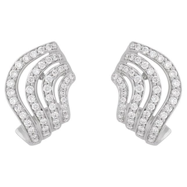 18 Karat Wave White Gold Earring with Vs-Gh Diamonds For Sale