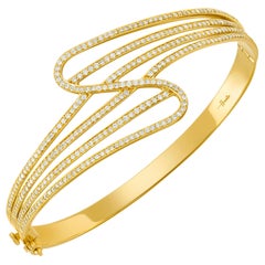 18 Karat Wave Yellow Gold Bracelet/Bangle with Vs Gh Diamonds