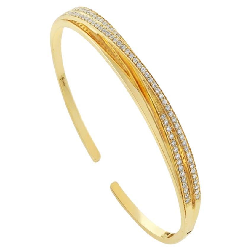 18 Karat Wave Yellow Gold Bracelet/Bangle with Vs Gh Diamonds