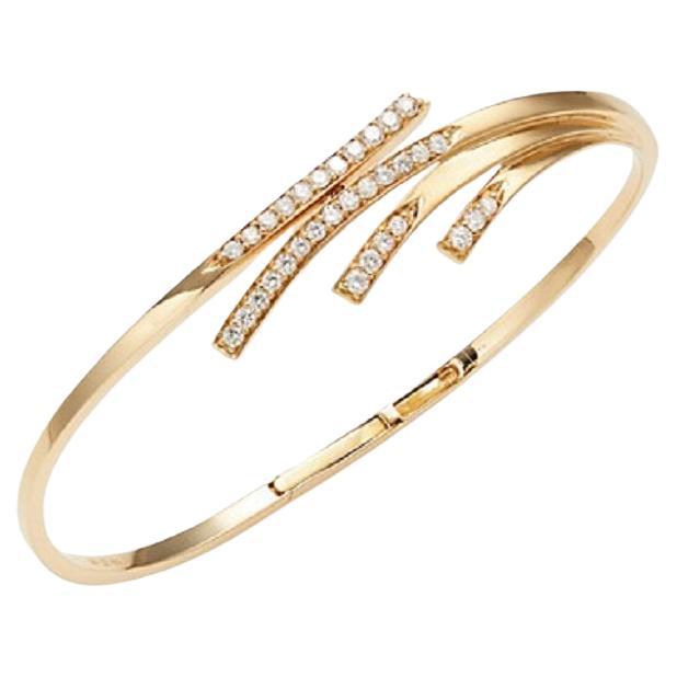 18 Karat Wave Yellow Gold Bracelet/Bangle with Vs-Gh Diamonds For Sale