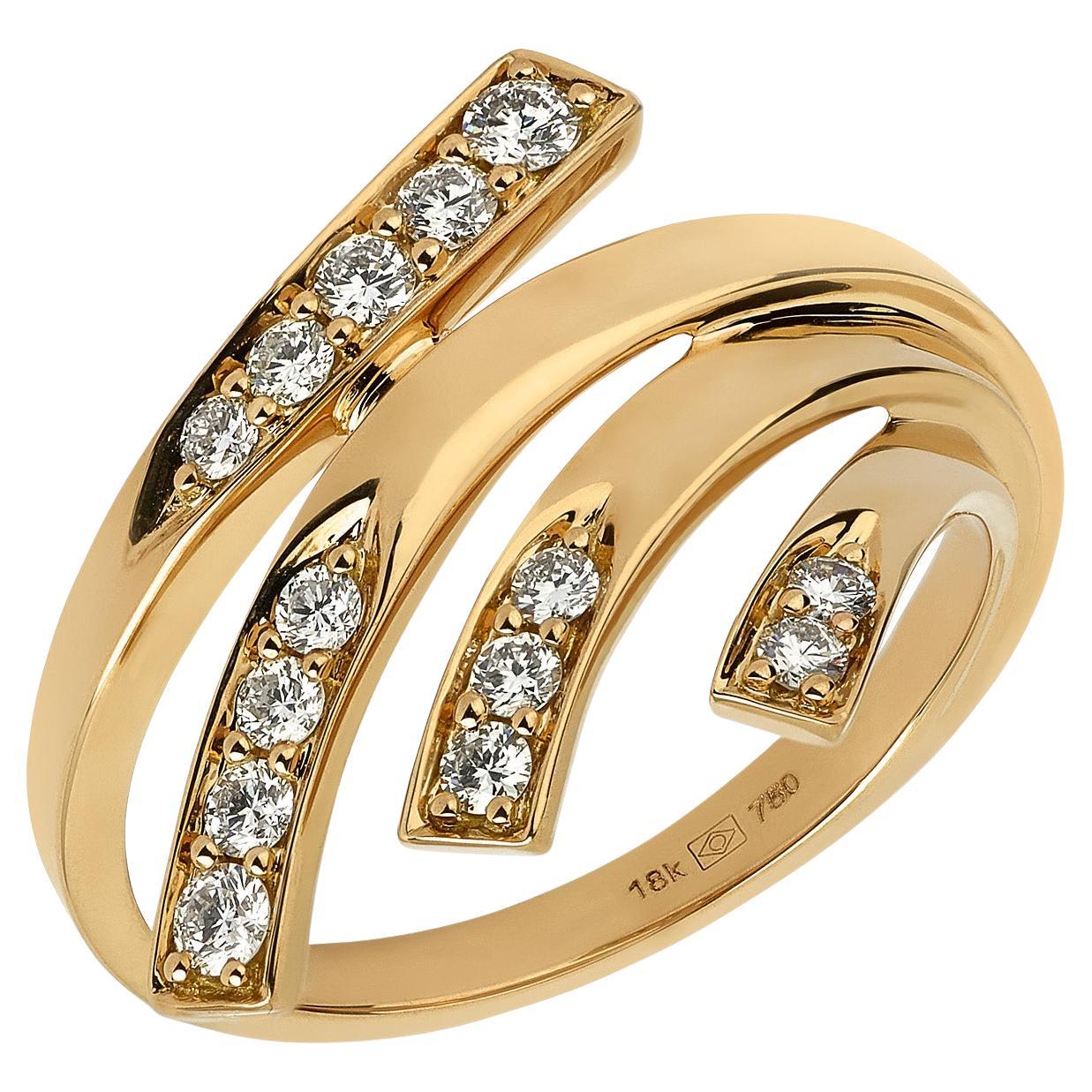 18 Karat Wave Yellow Gold Ring With Vs-Gh Diamonds