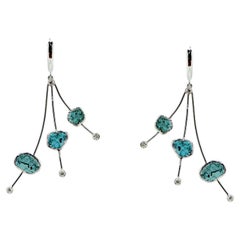 18 Karat WG, 2.87 CT Blue Diamond Slice and 0.16 CT White Diamond Dangle Earring