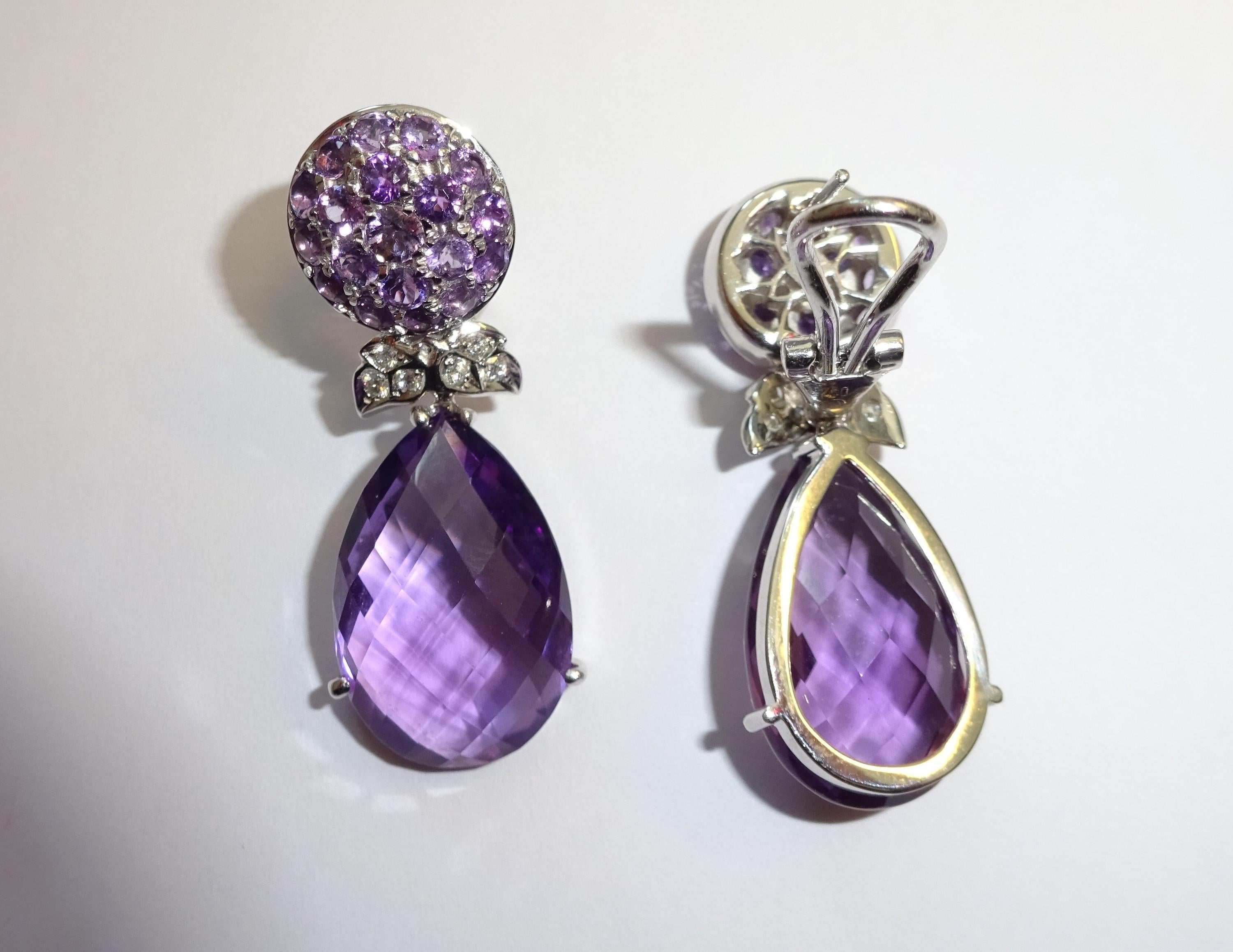 18 Karat WG Diamond and Amethyst Earrings In New Condition For Sale In Duesseldorf, DE