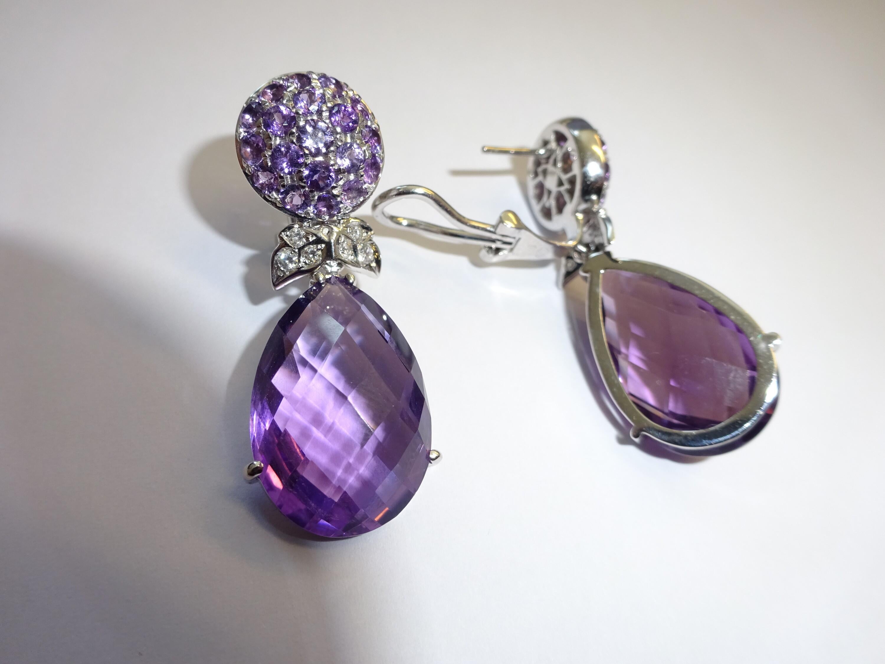 18 Karat WG Diamant-Diamant  und Amethyst-Ohrringe für Damen oder Herren im Angebot