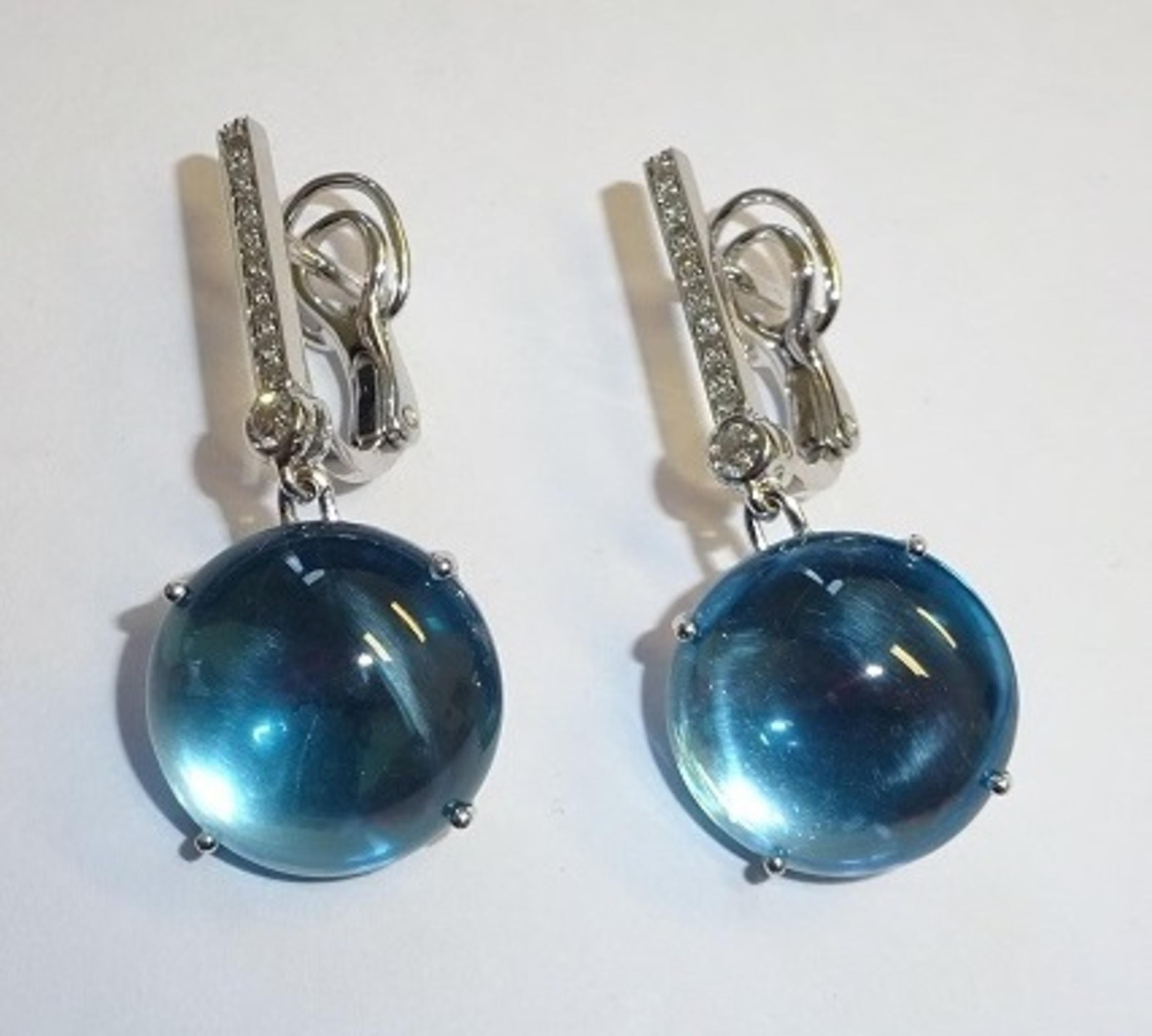 Cabochon 18 Karat WG Diamond and Topaz Dangle Earrings For Sale