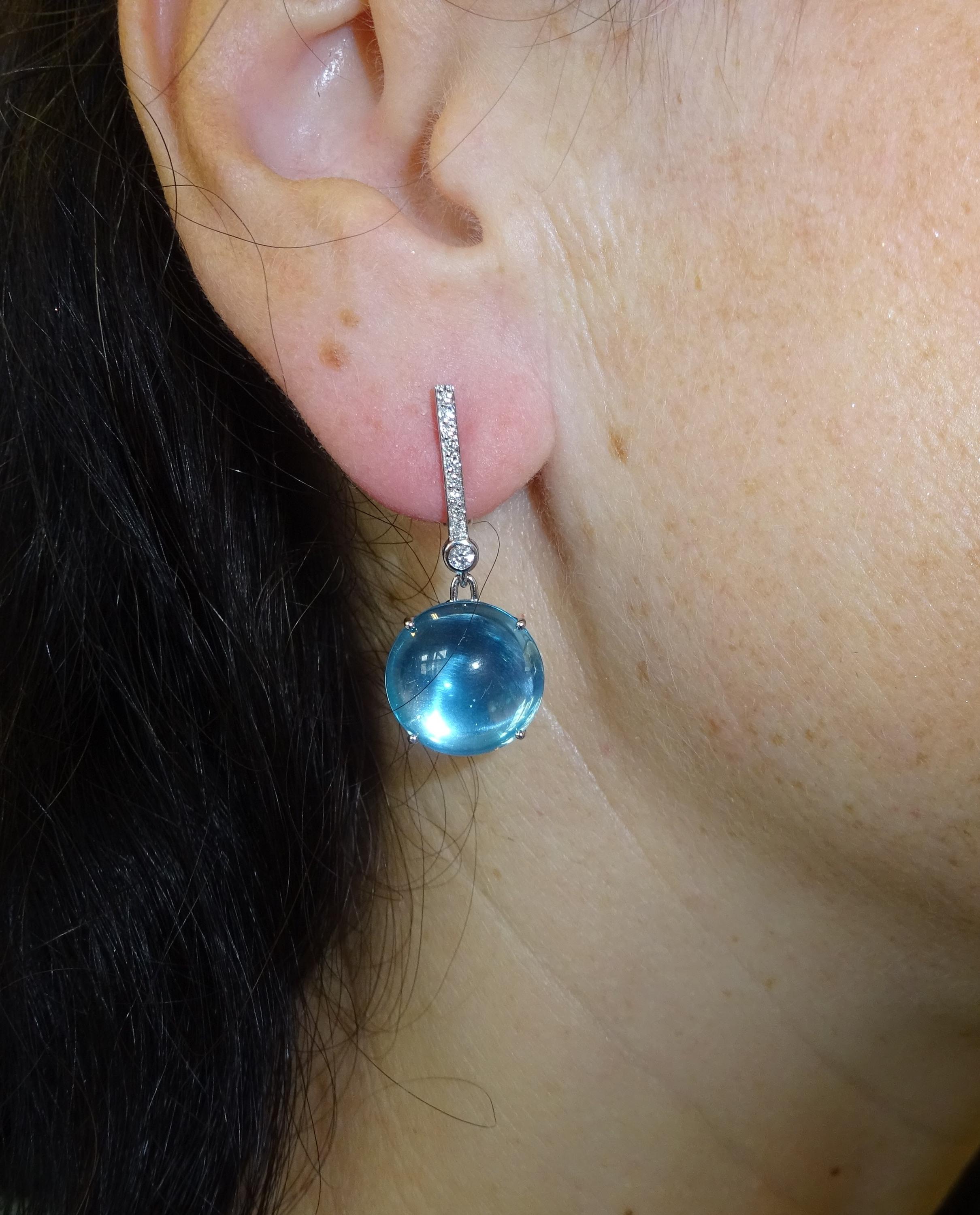 Women's or Men's 18 Karat WG Diamond and Topaz Dangle Earrings For Sale