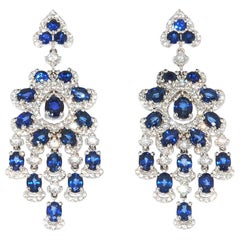 18 Karat Weight Gold Sapphire and Diamond Chandelier Style Earrings