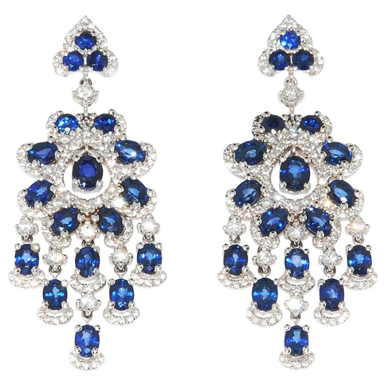 18 Karat Weight Gold Sapphire And Diamond Chandelier Style - Chandelier Style Earrings 18 Karat Weight Gold Sapphire And Diamond Chandelier Style - Chandelier Style Earrings
