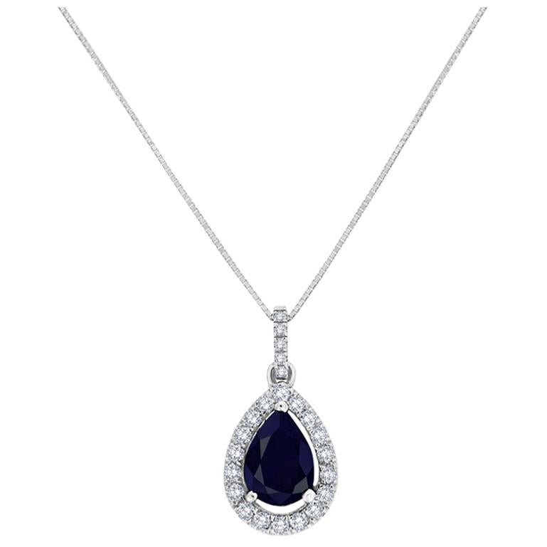 18 Karat Whait Gold Sapphire and Diamonds Halo Pendant 
2 1/5 Carat

