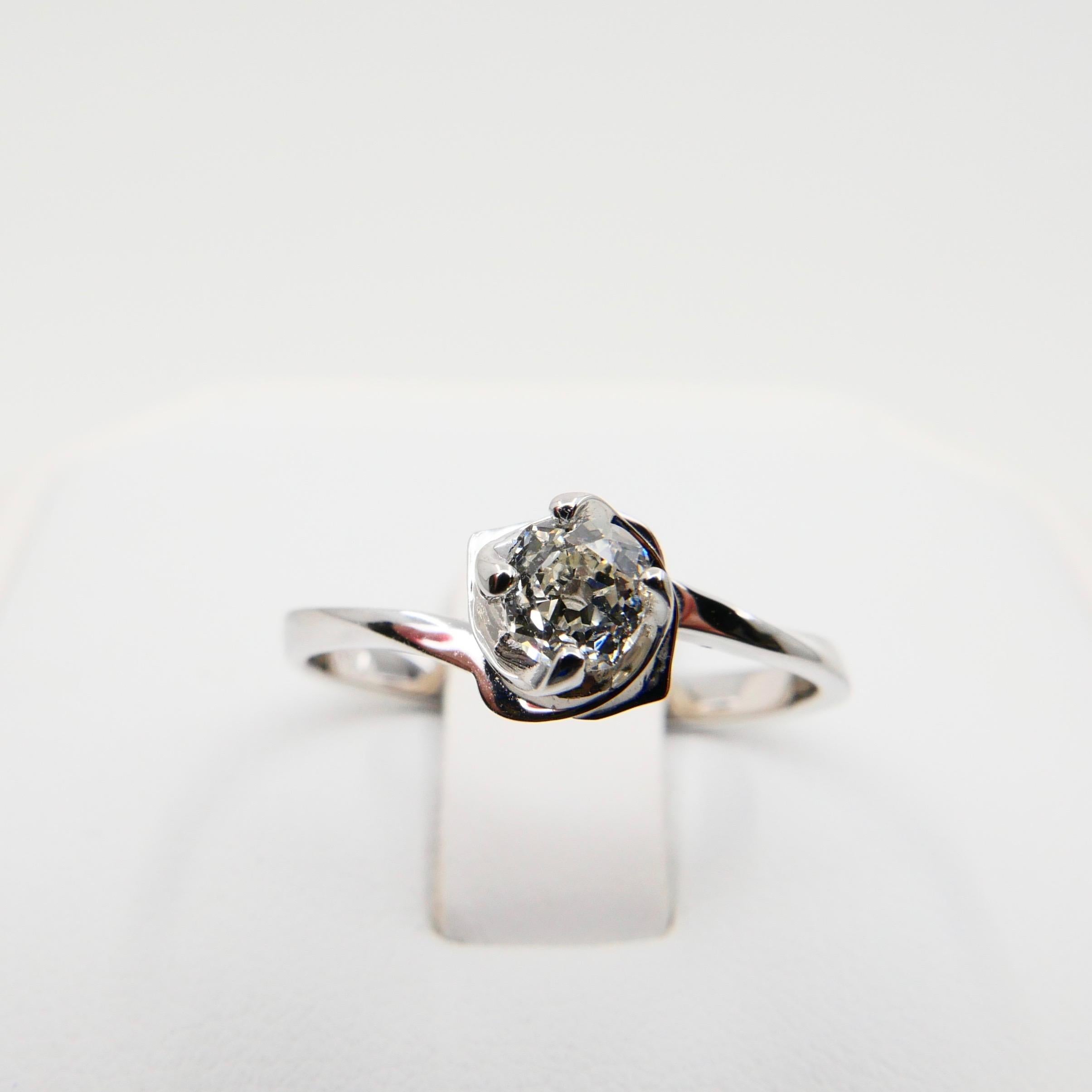 18 Karat White Gold Rose Flower Ring with Old Mine Cut Diamonds, Unique 3D Look 6